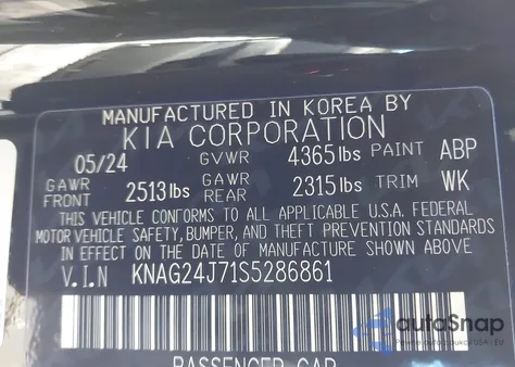 2025 Kia K5 Lxs z USA, uszkodzony, nr VIN KNAG24J71S5286861